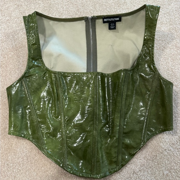 PrettyLittleThing Tops - PRETTYLITTLETHING Olive Green Vinyl Corset Camisole